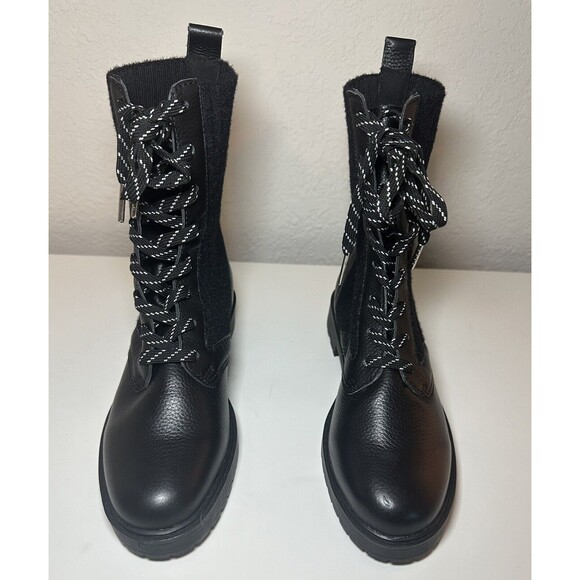 SPLENDID Scout Black Heel Pull-Tab Toe Leather Combat‎ Boots Women's SIZE 6 - Picture 2 of 8